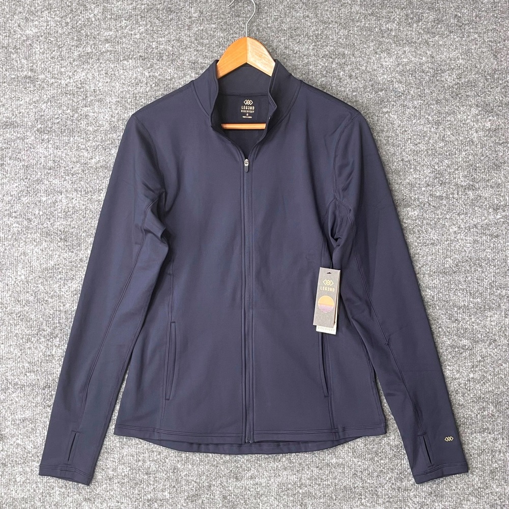 Leg3nd Discovery Womens Navy Blue Full Zip Athletic Jacket Thumbholes Size Small